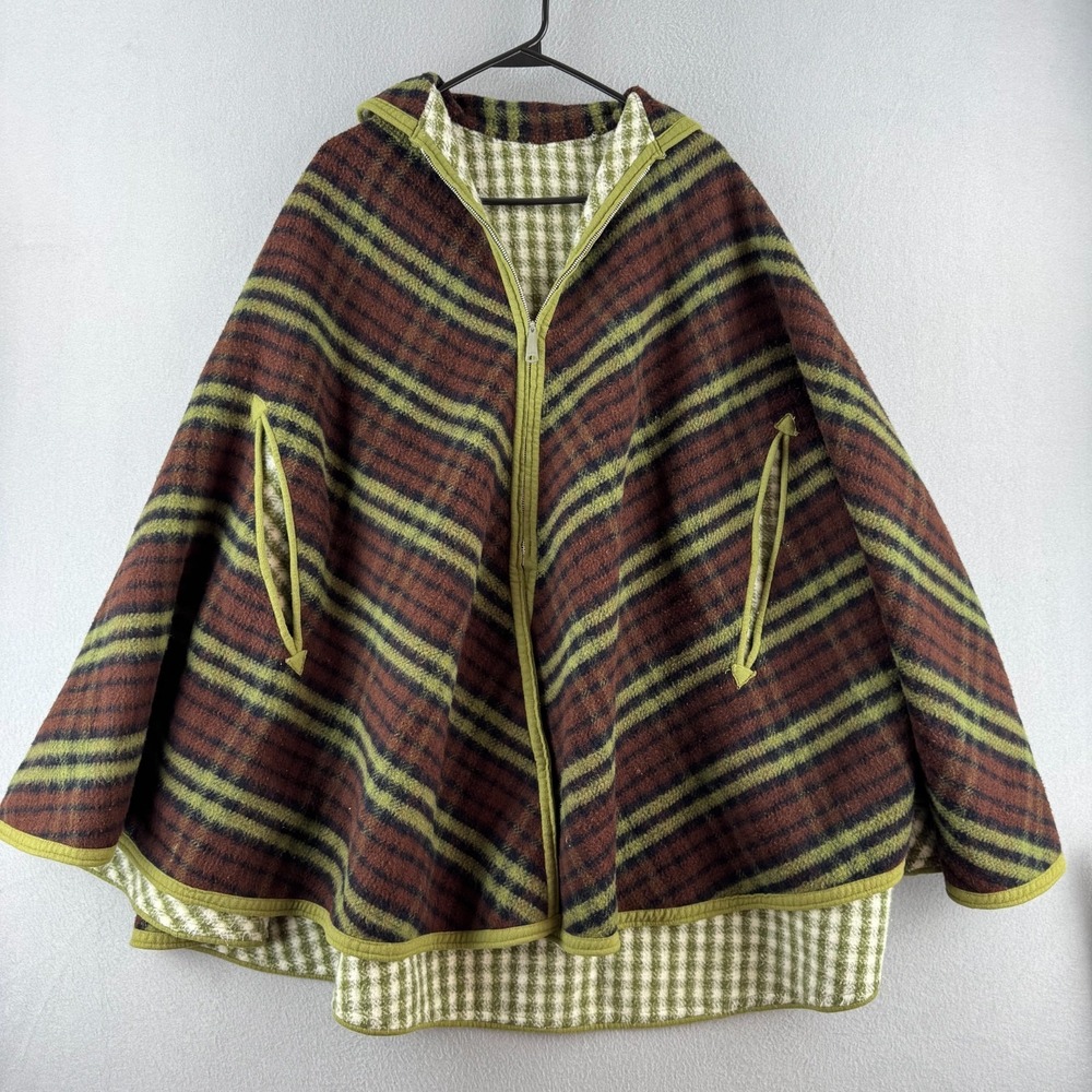 Vintage 60s Cape Womens One Size Acrylic Blanket Poncho Full Zip Astro Zipper